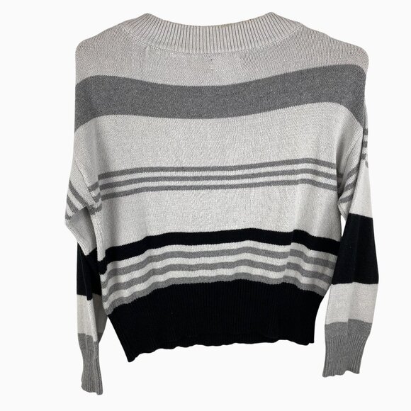Lucky Brand Women Small Grandpa Core Comfy Black Gray Oversized Striped Sweater - Picture 2 of 14